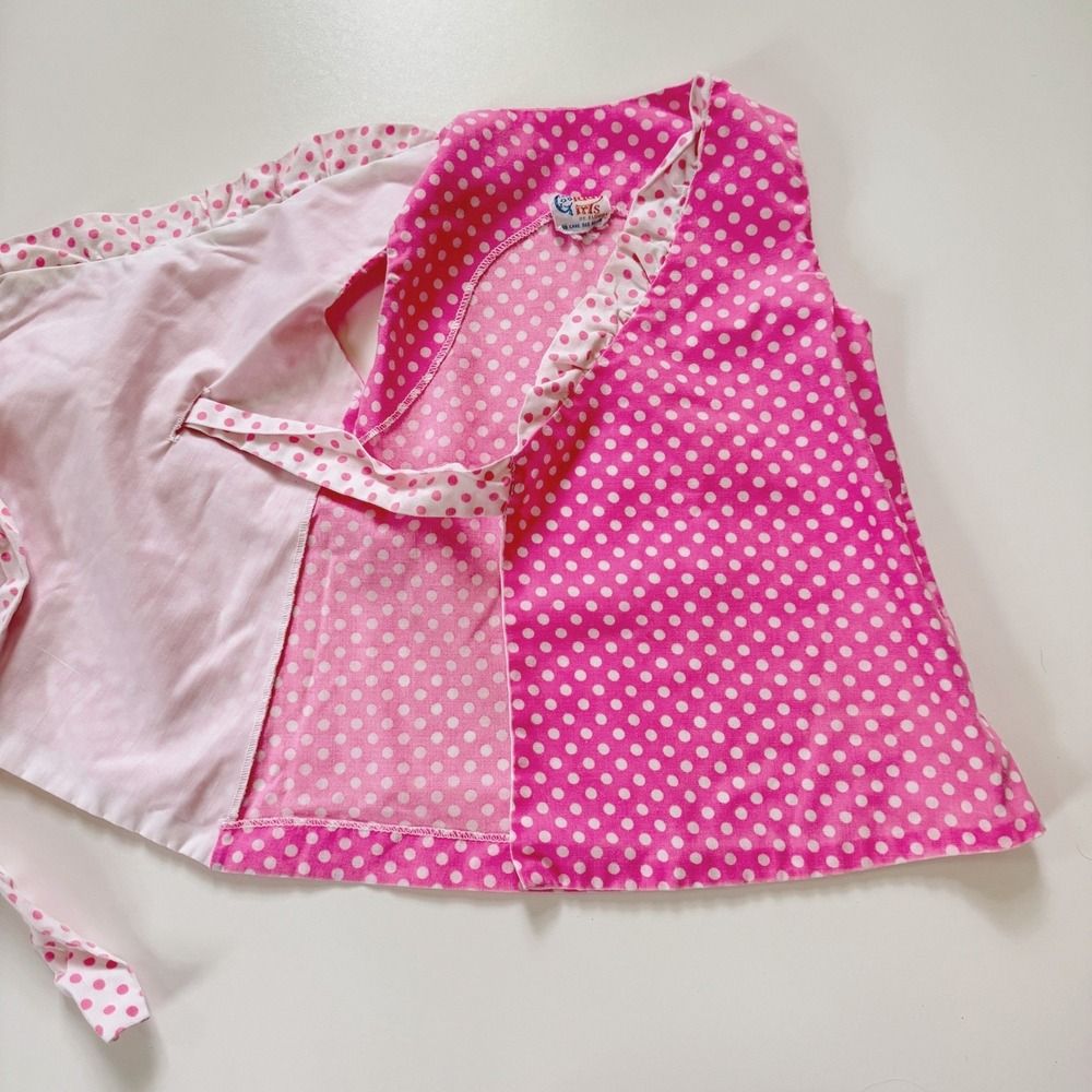Vintage Giddy Girls Wrap Dress Girls 2T Pink White Polka Dot Ruffle‎ Sleeveless - Picture 3 of 4